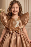 Brown Statement Bow Party Wear Gown for Girls