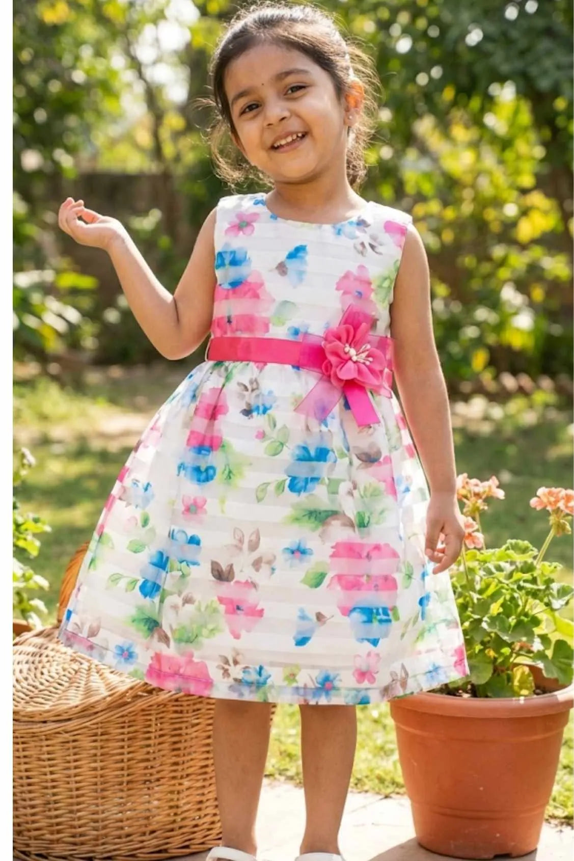 White Floral Frock For Girls