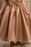 Brown Statement Bow Party Wear Gown for Girls