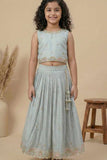 Silver Grey Embroidered Lehenga Choli For Girls