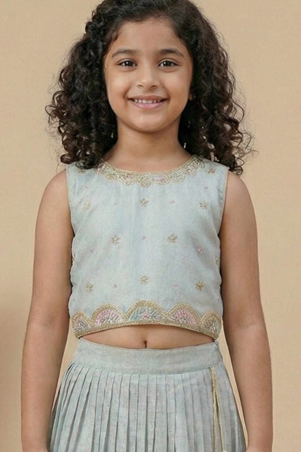 Silver Grey Embroidered Lehenga Choli For Girls