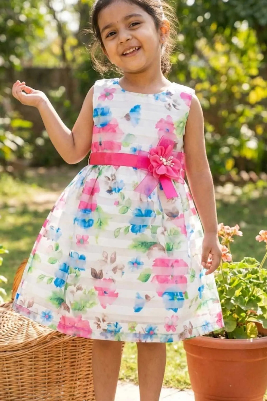 White Floral Frock For Girls