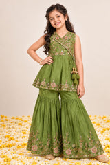 Green Floral Embroidered Sharara Set