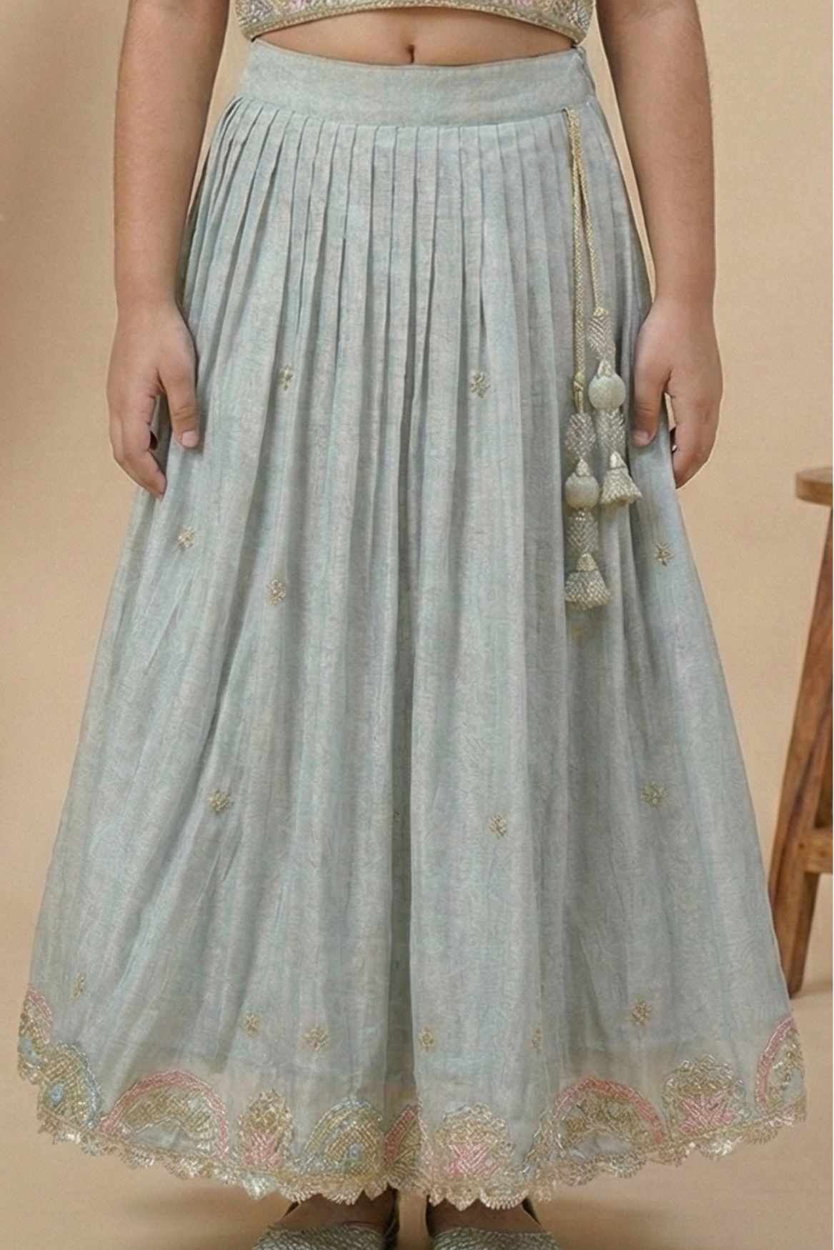 Silver Grey Embroidered Lehenga Choli For Girls