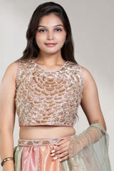 Girls Blush Pink And Mint Green Sequin Embellished Lehenga Choli Set