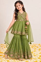 Green Floral Embroidered Sharara Set