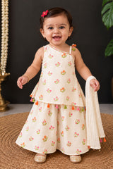 Charming Cream With Multicolor Floral Printed Palazzo Set For Girls