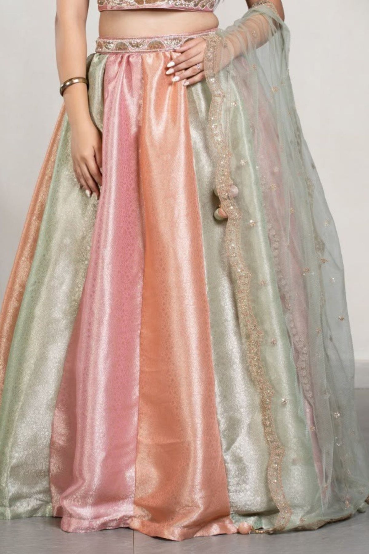 Girls Blush Pink And Mint Green Sequin Embellished Lehenga Choli Set