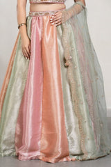 Girls Blush Pink And Mint Green Sequin Embellished Lehenga Choli Set