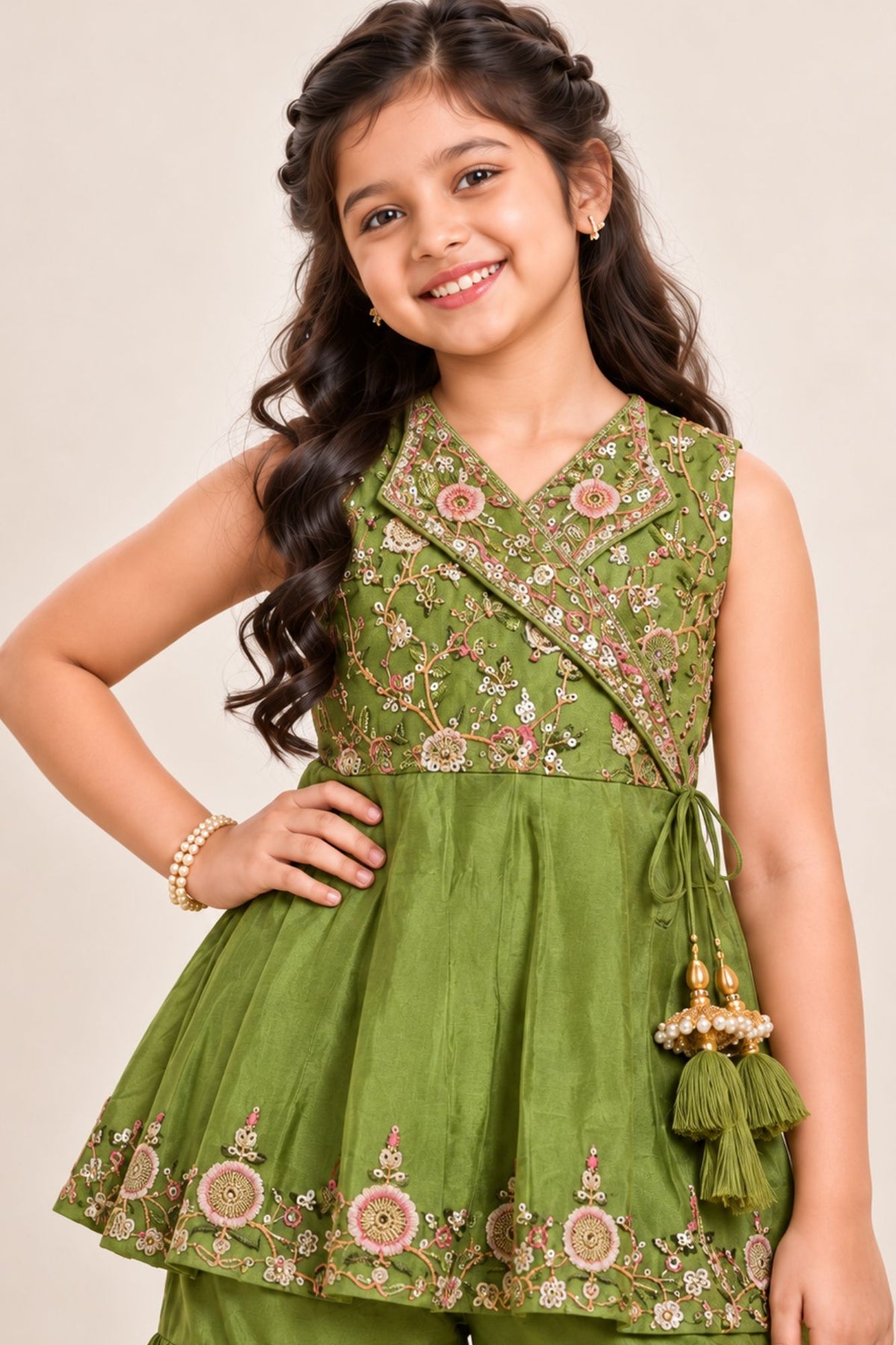 Green Floral Embroidered Sharara Set