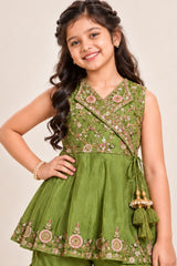 Green Floral Embroidered Sharara Set