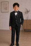 Boys Black Embellished Coat Suit With Waistcoat And Bow Tie