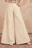 Cream Floral Embroidered Top And Palazzo Set For Girls