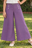 Girls White Floral Embroidered Top With Purple Wide Leg Co-Ord Set