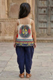 Cream Top With Blue Dhoti Pants Set For Girls
