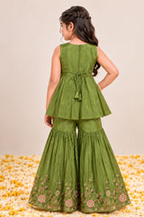 Green Floral Embroidered Sharara Set