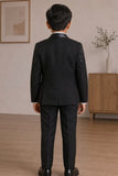 Boys Black Embellished Coat Suit With Waistcoat And Bow Tie
