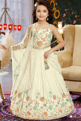 Cream Sequin And Embroidered Lehenga Choli Set For Girls