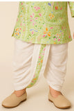 Pista Green Patchwork-Style Kurta with Cream Dhoti Set