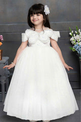 White Gown Embellished With Butterfly And Stone For Girls