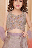 Lavender Floral Embroidered Lehenga Choli Set for Girls