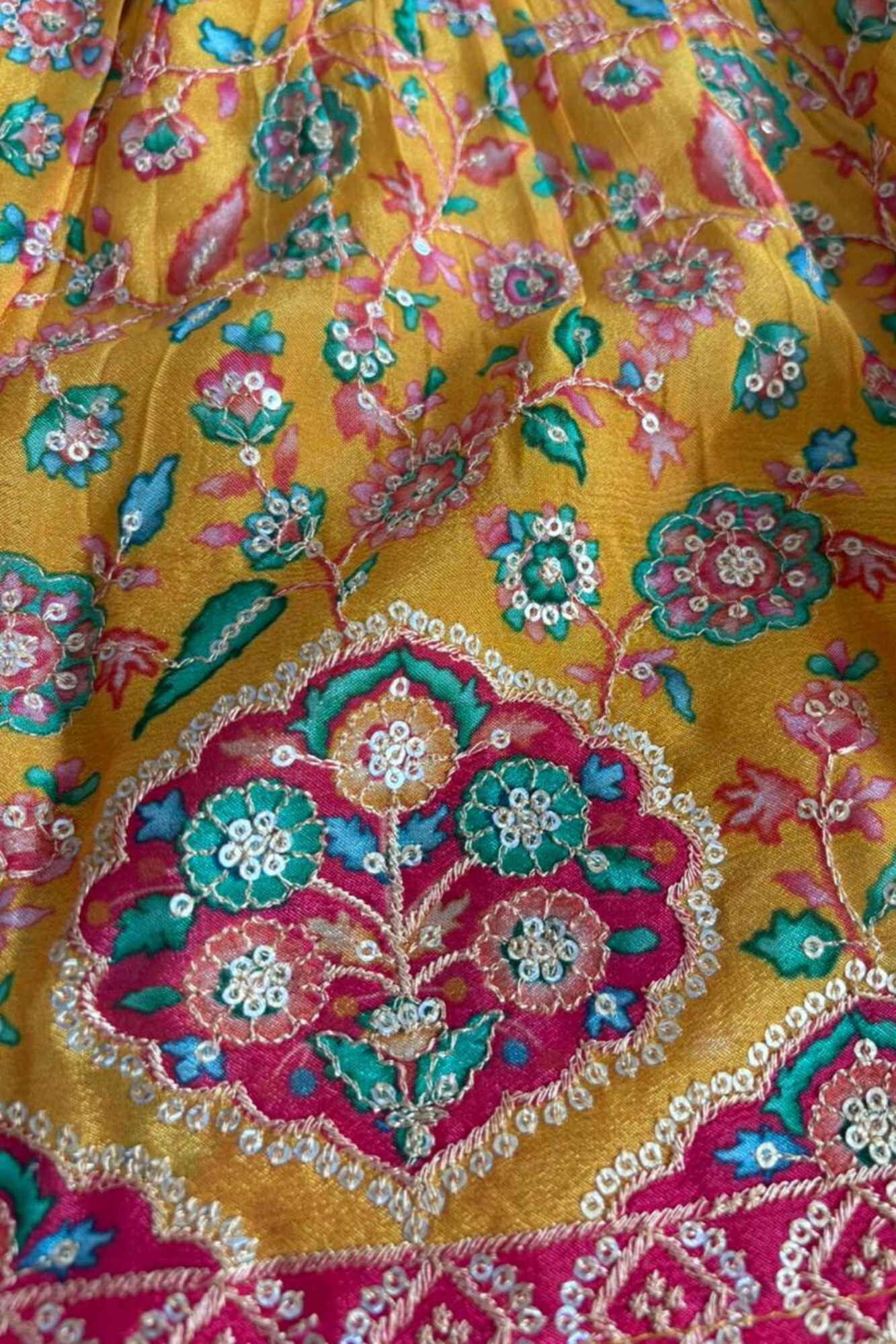 Mustard Yellow Printed Ethnic Lehenga Choli For Girls