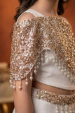 Designer Ivory Sharara Set with Sequin Cape and Pearl Tassel Detailing For Girls