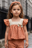 Rust Orange Lace Yoke Top and Capri Co-Ord Set