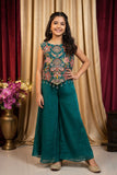 Teal Green Embroidered Palazzo Set For Girls
