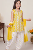 Yellow Embroidered Patiala Suit Set With Dupatta For Girls