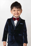 White Shirt With Navy Blue Blazer And Pant Set For Boys