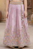 Elegant Lavender Floral Embroidered Lehenga Choli Set For Girls