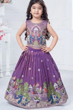 Purple Elephant Embroidered Lehenga Choli Set for Girls