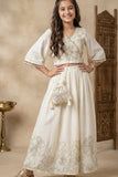 Designer Cream Embroidered Palazzo Set with Potli Bag for Girls