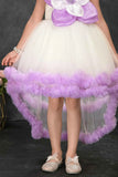 Off-White and Lavender High-Low Party Frock with 3D Flower Appliqué For Girls