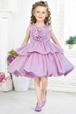 Purple Partywear Frock For Girls Embellished With Flowers