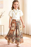 Elegant Ivory Top And Ethnic Print Wide-Leg Co-Ord Set for Girls