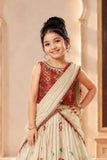 Red Patchwork Lehenga Choli with Attached Dupatta for Girls