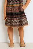 Boho Print Sequin Embroidered Flutter Sleeve Dress For Girls