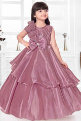 Mauve Sequin Gown With Bow Embellished For Girls