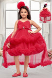 Rani Pink High-Low Party Wear Tulle Frock with Bow Detail For Girls