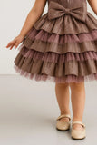 Metallic Mauve Bow Embellished Party Wear Frock For Girls