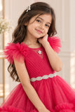 Rani Pink Layered Ruffle High-Low Party Wear Frock For Girls
