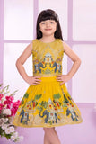 Royal Elephant Motif Yellow Embroidered Ethnic Skirt & Top Set For Girls