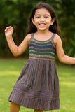 Multicolor Stripe Summer Dress with Shimmer Yoke For Girls