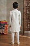 White Embroidered Indo Western Sherwani Set For Boys