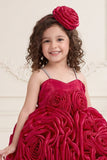 Rani Pink 3D Rosette Appliqué Party Wear  Frock For Girls