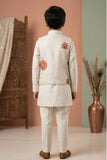 Boys Beige Kurta Pajama Set with Floral Printed Nehru Jacket