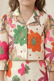 Girls Cream With Multicolor Floral Printed Co-Ord Set