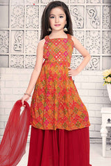 Elegant Red Mirror Work Palazzo Set for Girls